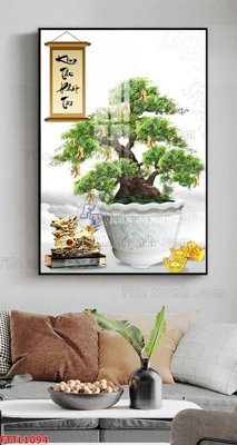 Download file gốc File tranh chậu mai bonsai FTTL1094 (in lụa) tranh 3D