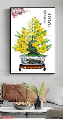 File in trần File tranh chậu mai bonsai FTTL1096 (bản gốc) trời sao
