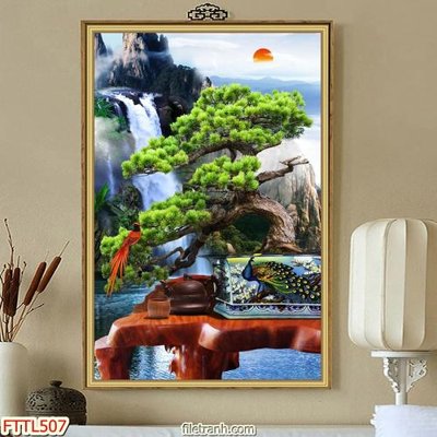 File gốc File tranh chậu mai bonsai FTTL507 (in mica) làm quà tặng