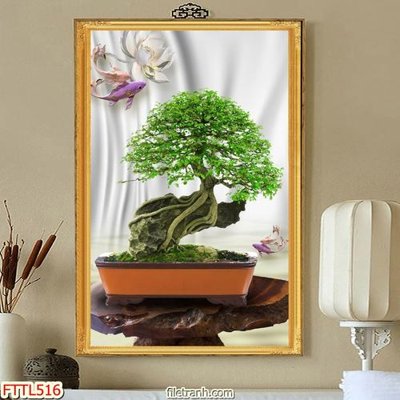 File in trần File tranh chậu mai bonsai FTTL516 (bản gốc) phong cảnh