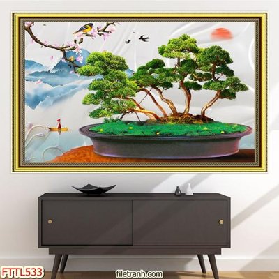 File gốc File tranh chậu mai bonsai FTTL533 (trang trí) phòng ngủ