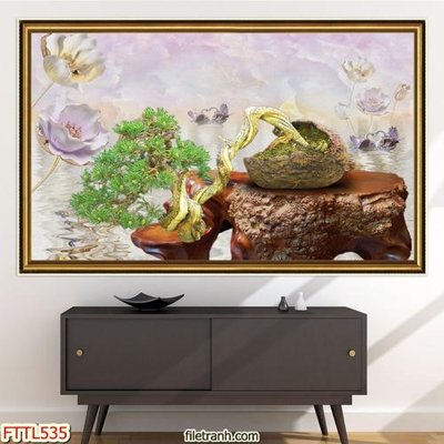 File tranh File tranh chậu mai bonsai FTTL535 (ảnh gốc) in trần xuyên sáng