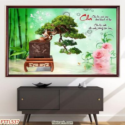 File tranh File tranh chậu mai bonsai FTTL537 (gốc) phong cách tối giản