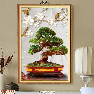 File PSD File tranh chậu mai bonsai FTTL555 (nguyên gốc) chất lượng cao