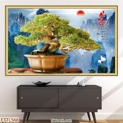 Download file gốc File tranh chậu mai bonsai FTTL568 (in lụa) hoa lá
