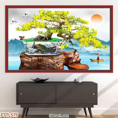 Tệp tin gốc File tranh chậu mai bonsai FTTL575 (dùng cho in) File tranh chậu mai bonsai FTTL575