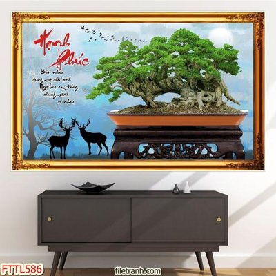 File gốc File tranh chậu mai bonsai FTTL586 (in mica) làm bảng hiệu