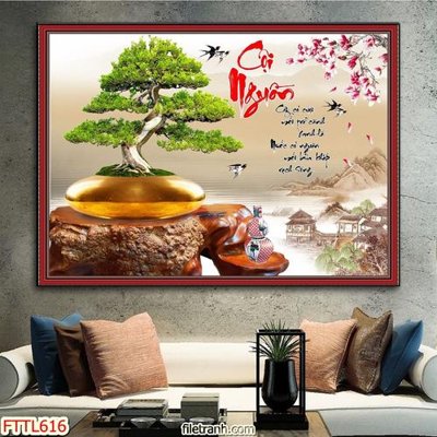 File in trần File tranh chậu mai bonsai FTTL616 (file gốc) hoa văn 3D