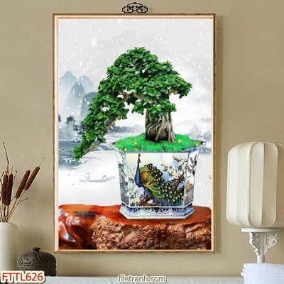 File PSD File tranh chậu mai bonsai FTTL626 (bản gốc) dễ dàng edit