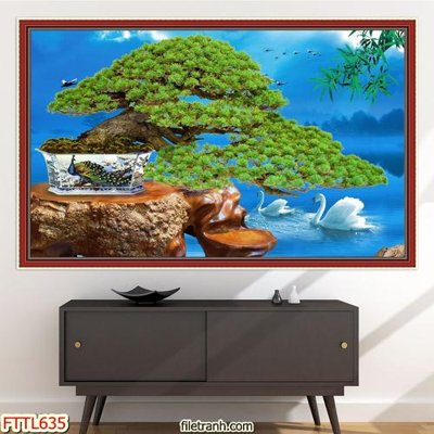 Download file gốc File tranh chậu mai bonsai FTTL635 (in lụa) nghệ thuật