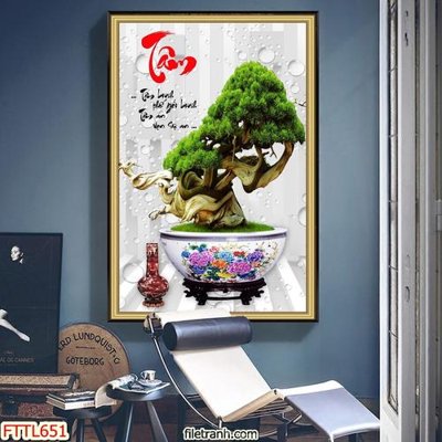 File gốc File tranh chậu mai bonsai FTTL651 (in lụa) họa tiết 3D
