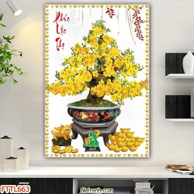 File tranh in trần File tranh chậu mai bonsai FTTL663 (ảnh gốc siêu nét)
