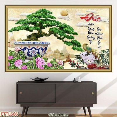 File ảnh File tranh chậu mai bonsai FTTL666 (gốc) cho trang trí nội thất