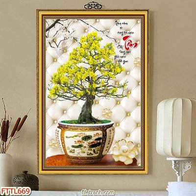 Hình ảnh file gốc File tranh chậu mai bonsai FTTL669 (chất lượng cao)