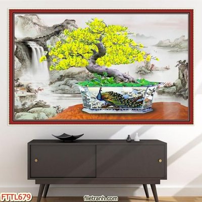 File PSD File tranh chậu mai bonsai FTTL679 (chất lượng in ấn)