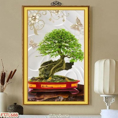 File gốc File tranh chậu mai bonsai FTTL688 (in tráng gương) hiện đại