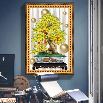 File ảnh File tranh chậu mai bonsai FTTL699 (gốc) in biển hiệu