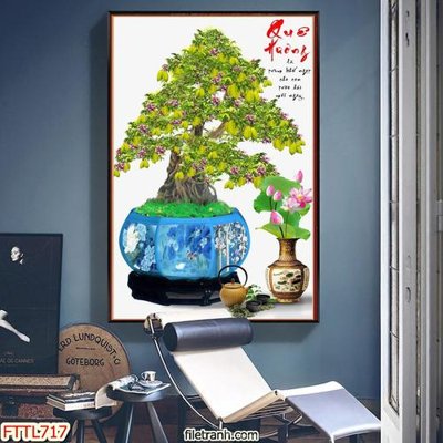 Hình ảnh file gốc in lụa File tranh chậu mai bonsai FTTL717