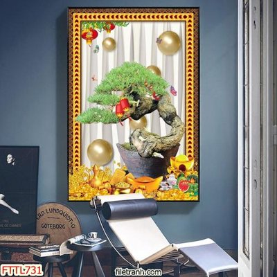File gốc in ấn File tranh chậu mai bonsai FTTL731 chuẩn màu CMYK