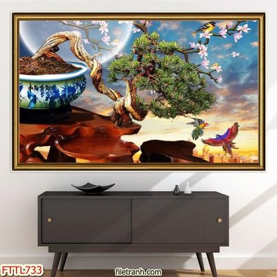 File ảnh gốc File tranh chậu mai bonsai FTTL733 (chuyên in mica)