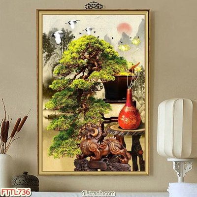 File tranh File tranh chậu mai bonsai FTTL736 (file gốc) chủ đề phong thủy