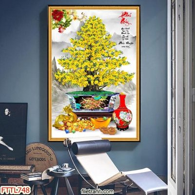 File in trần File tranh chậu mai bonsai FTTL748 (file gốc) xuyên sáng