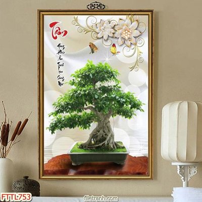 File gốc File tranh chậu mai bonsai FTTL753 (in mica) làm quà tặng