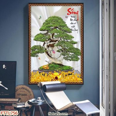Ảnh gốc file in lụa File tranh chậu mai bonsai FTTL756 chi tiết