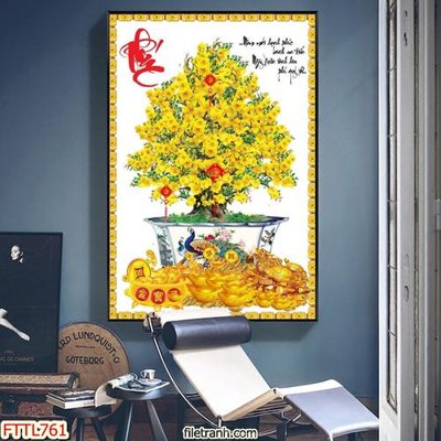 File tranh File tranh chậu mai bonsai FTTL761 (ảnh gốc) chi tiết rõ ràng
