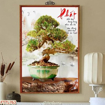 Hình ảnh file gốc in lụa File tranh chậu mai bonsai FTTL763