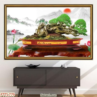 File in trần File tranh chậu mai bonsai FTTL779 (bản gốc) đại dương