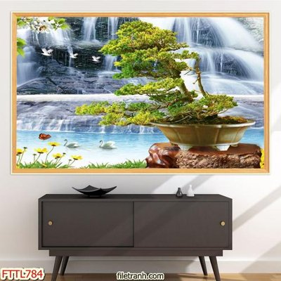 Ảnh gốc file in lụa File tranh chậu mai bonsai FTTL784 chi tiết