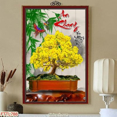 File in mica File tranh chậu mai bonsai FTTL788 (bản gốc) làm vách ngăn