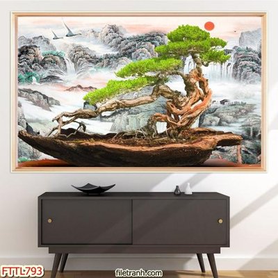Download file ảnh gốc File tranh chậu mai bonsai FTTL793 để in ấn