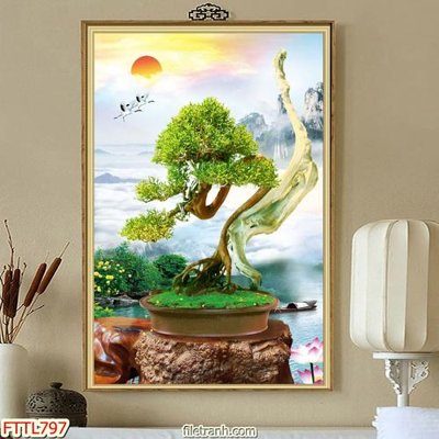 File gốc File tranh chậu mai bonsai FTTL797 (chuẩn CMYK) cho nhà in