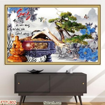 File gốc File tranh chậu mai bonsai FTTL802 (trang trí) phòng làm việc