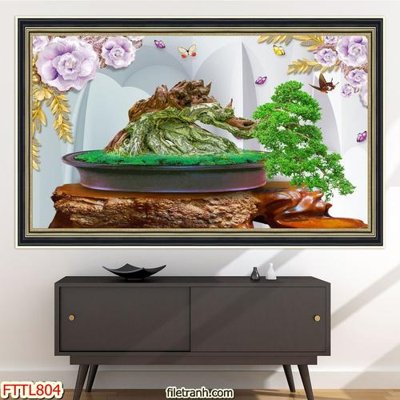 Hình ảnh file gốc in trần nhà File tranh chậu mai bonsai FTTL804
