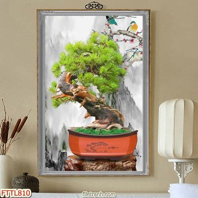 File tranh PSD File tranh chậu mai bonsai FTTL810 chất lượng cao