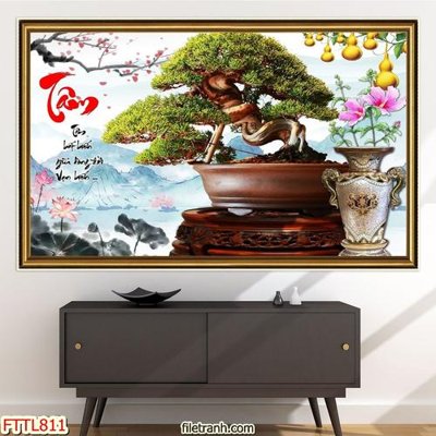 Chi tiết file gốc File tranh chậu mai bonsai FTTL811 (cho in tráng gương)