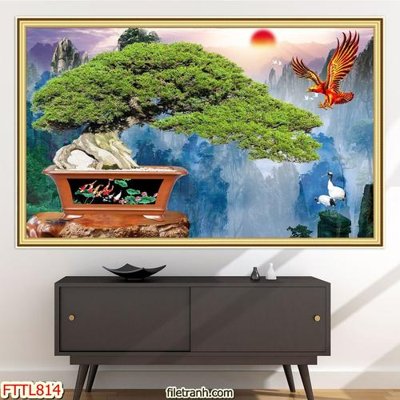 File ảnh File tranh chậu mai bonsai FTTL814 (gốc) in standee