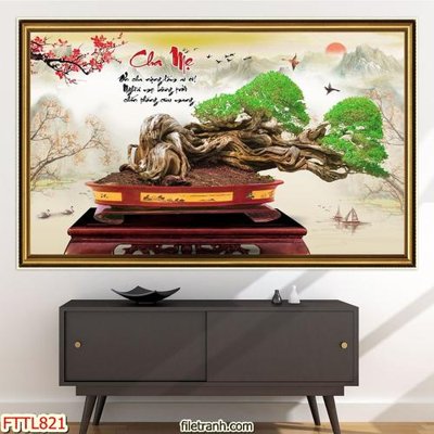 File tranh File tranh chậu mai bonsai FTTL821 (gốc) chủ đề tĩnh vật