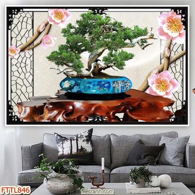 File PSD File tranh chậu mai bonsai FTTL846 (bản gốc) dễ dàng edit
