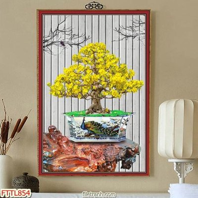 File gốc File tranh chậu mai bonsai FTTL854 (in ấn) màu sắc trung thực