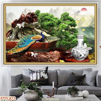 File gốc File tranh chậu mai bonsai FTTL872 (in lụa) chi tiết cao