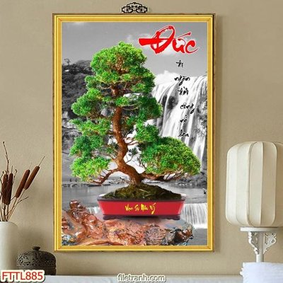 Ảnh gốc File tranh chậu mai bonsai FTTL885 (độ nét cao) in tráng gương