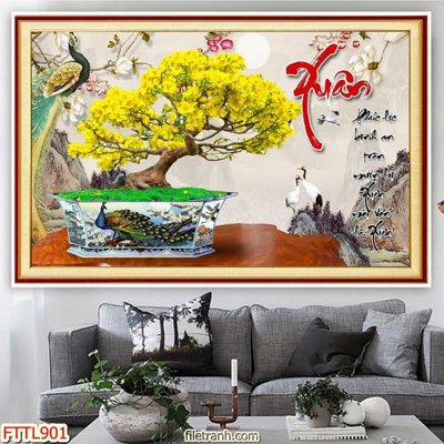 File tranh File tranh chậu mai bonsai FTTL901 (gốc) chủ đề tĩnh vật