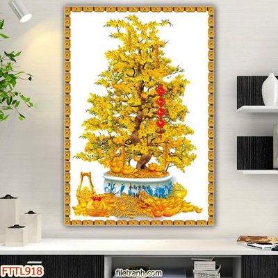 Tải file File tranh chậu mai bonsai FTTL918 (gốc) chủ đề hoa sen