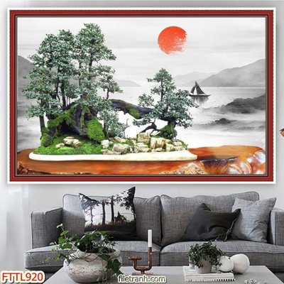 File tranh File tranh chậu mai bonsai FTTL920 (gốc) chủ đề trừu tượng