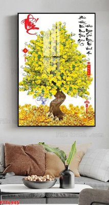 File gốc File tranh chậu mai bonsai FTTL945 (in lụa) tranh mã đáo