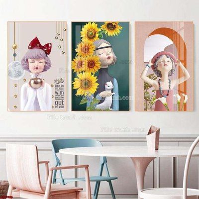 File tranh File gốc in bộ tranh decor treo tráng gương canvas GB15396 (ảnh gốc) chi tiết rõ ràng